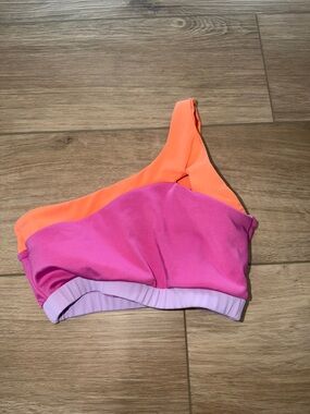 Honeycut Colorblock One-Shoulder dance  Top in Neon Orange & Fuchsia xxsmall